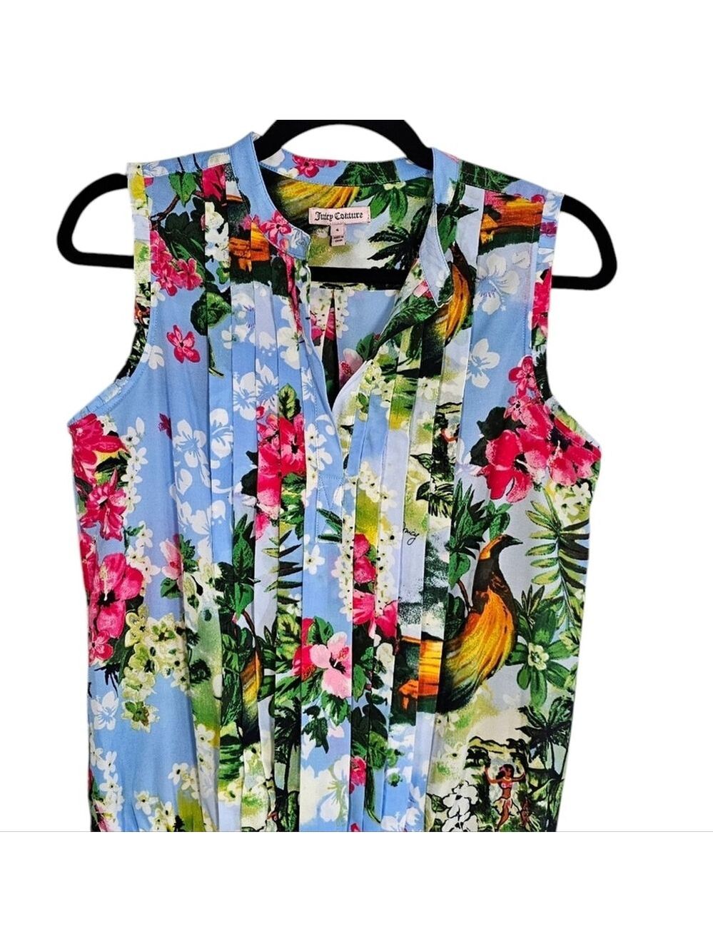 Juicy Couture Paradise Blue Sleeveless Hawaiian Floral Mini Dress Sz 4 - Picture 5 of 14